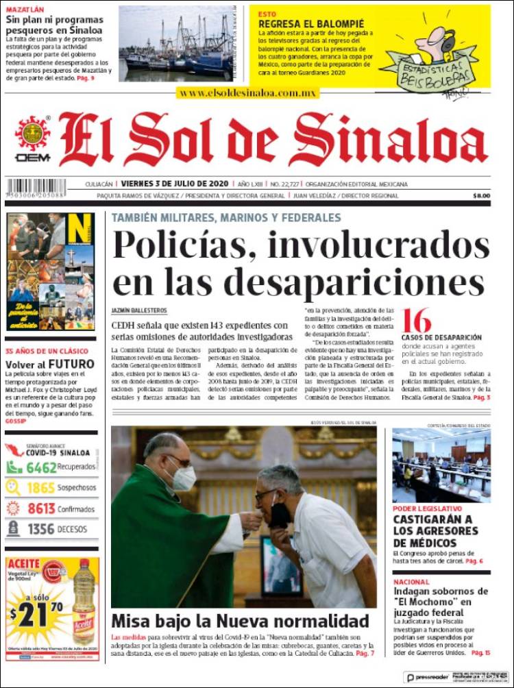 Portada de El Sol de Sinaloa (México)