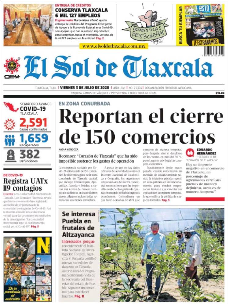 Portada de El Sol de Tlaxcala (México)