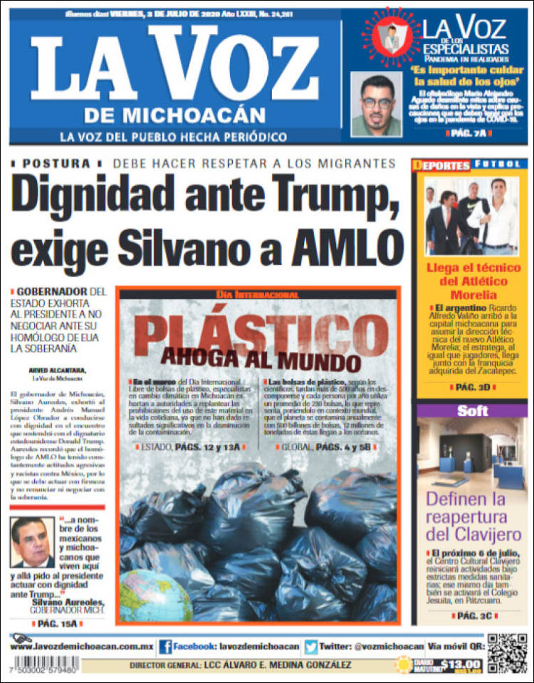 Portada de La Voz de Michoacán (México)