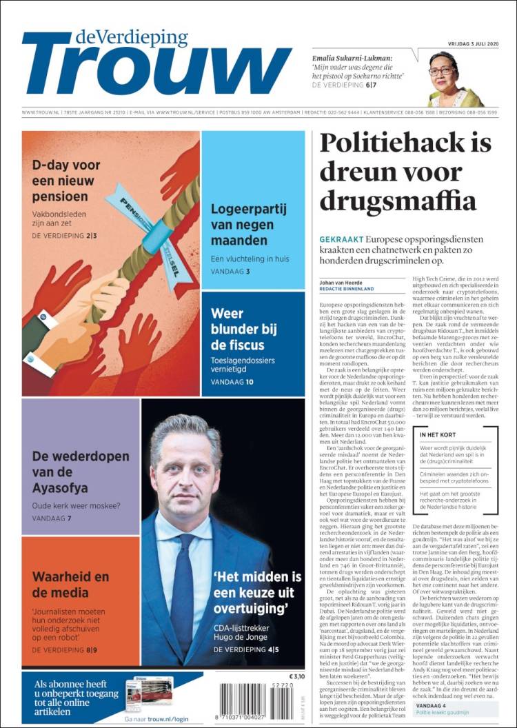 Portada de Trouw (Pa&iacute;ses Bajos)