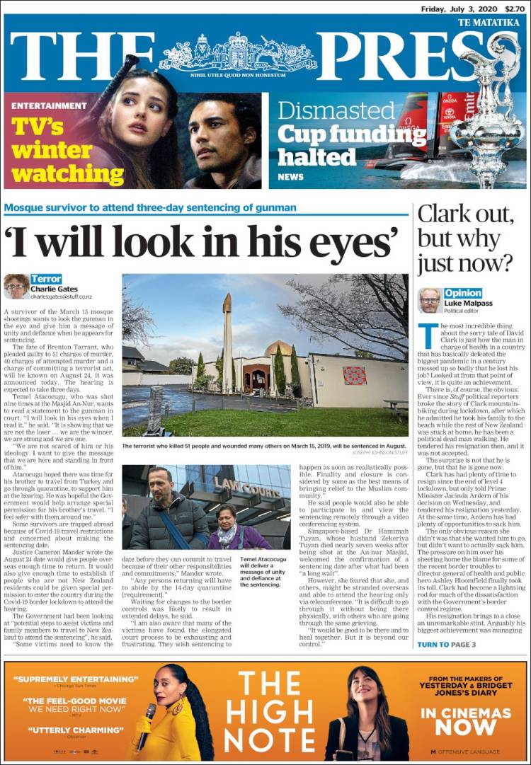 Portada de The Press (Nueva Zelanda)