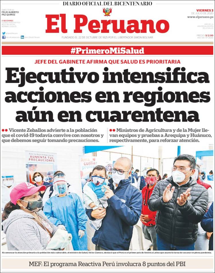 Portada de El Peruano (Per&uacute;)