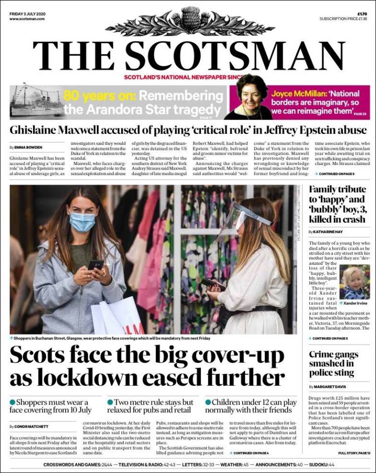 Portada de The Scotsman (Reino Unido)