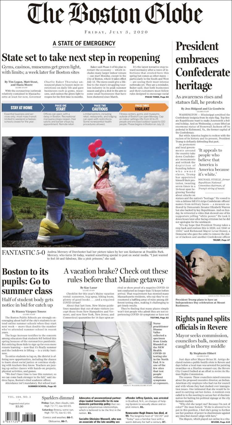 Portada de Boston Globe (USA)