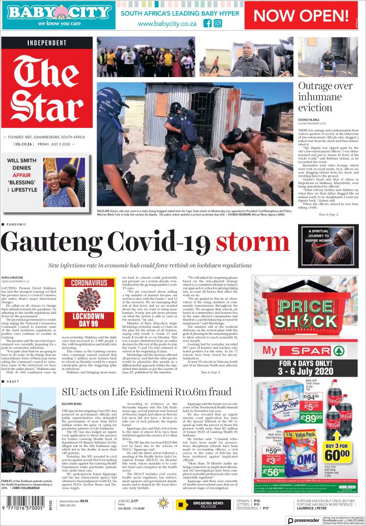 Portada de The Star (Sud&aacute;frica)