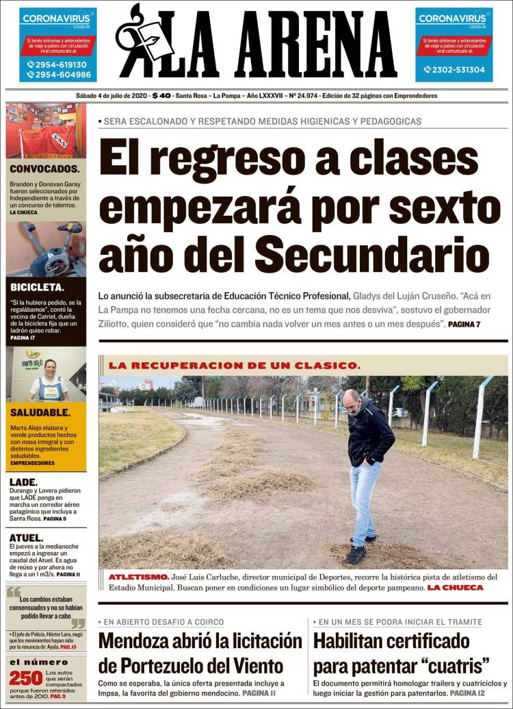 Portada de Diario La Arena (Argentina)