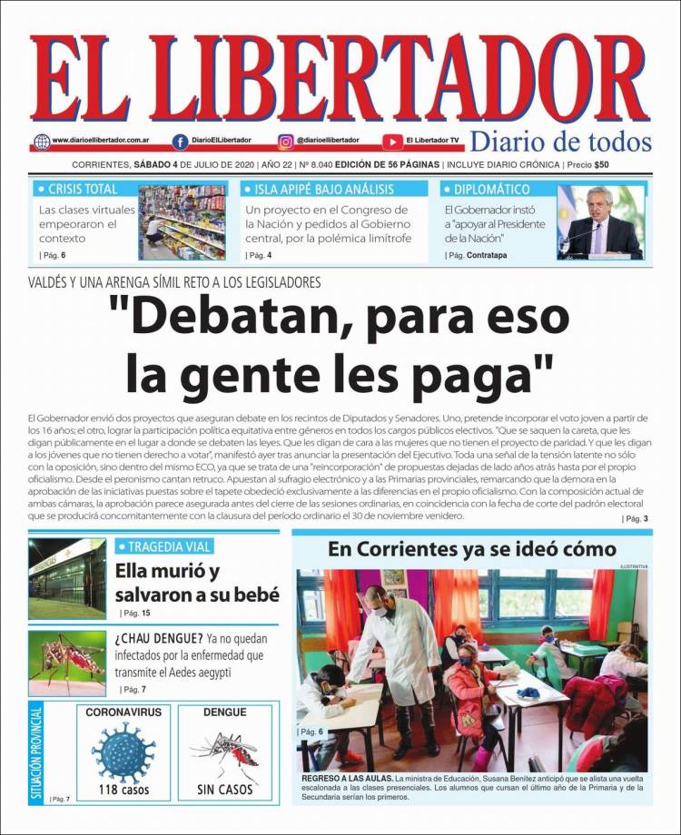 Portada de Diario El Libertador (Argentina)