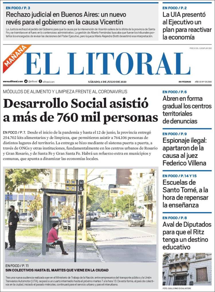 Portada de Diario El Litoral (Argentina)