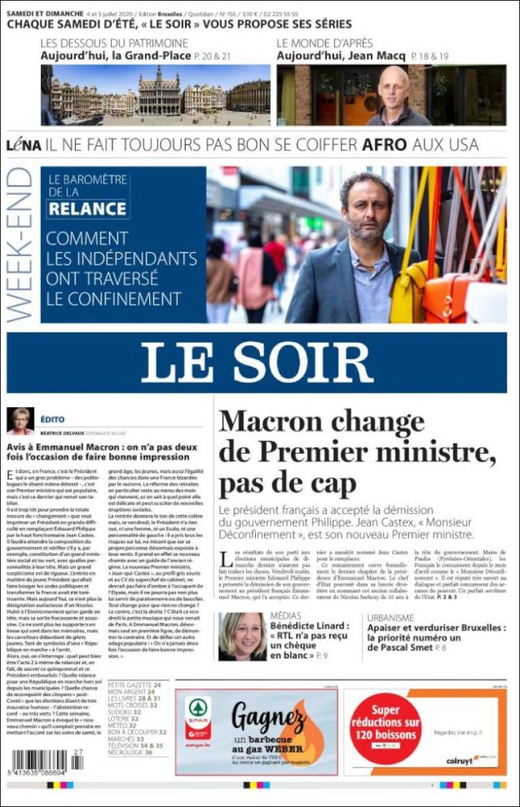 Portada de Le Soir (B&eacute;lgica)
