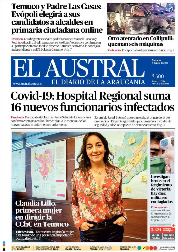 Portada de El Austral de Temuco (Chile)
