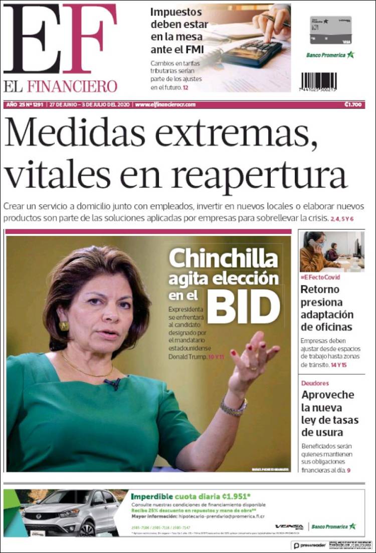 Portada de El Financiero (Costa Rica)