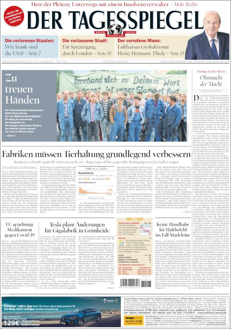 Portada de Der Tagesspiegel (Alemania)
