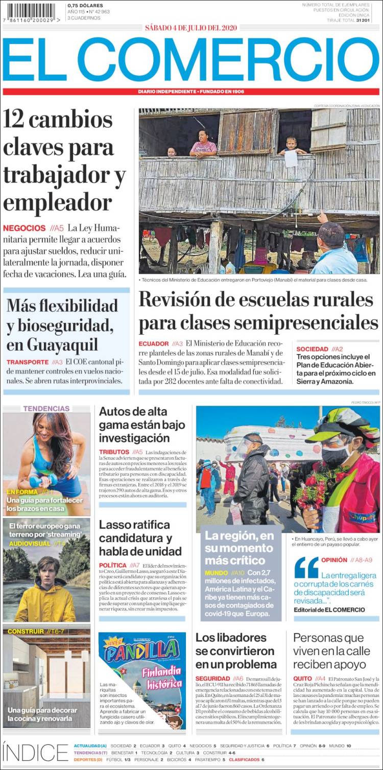 Portada de El Comercio (Ecuador)