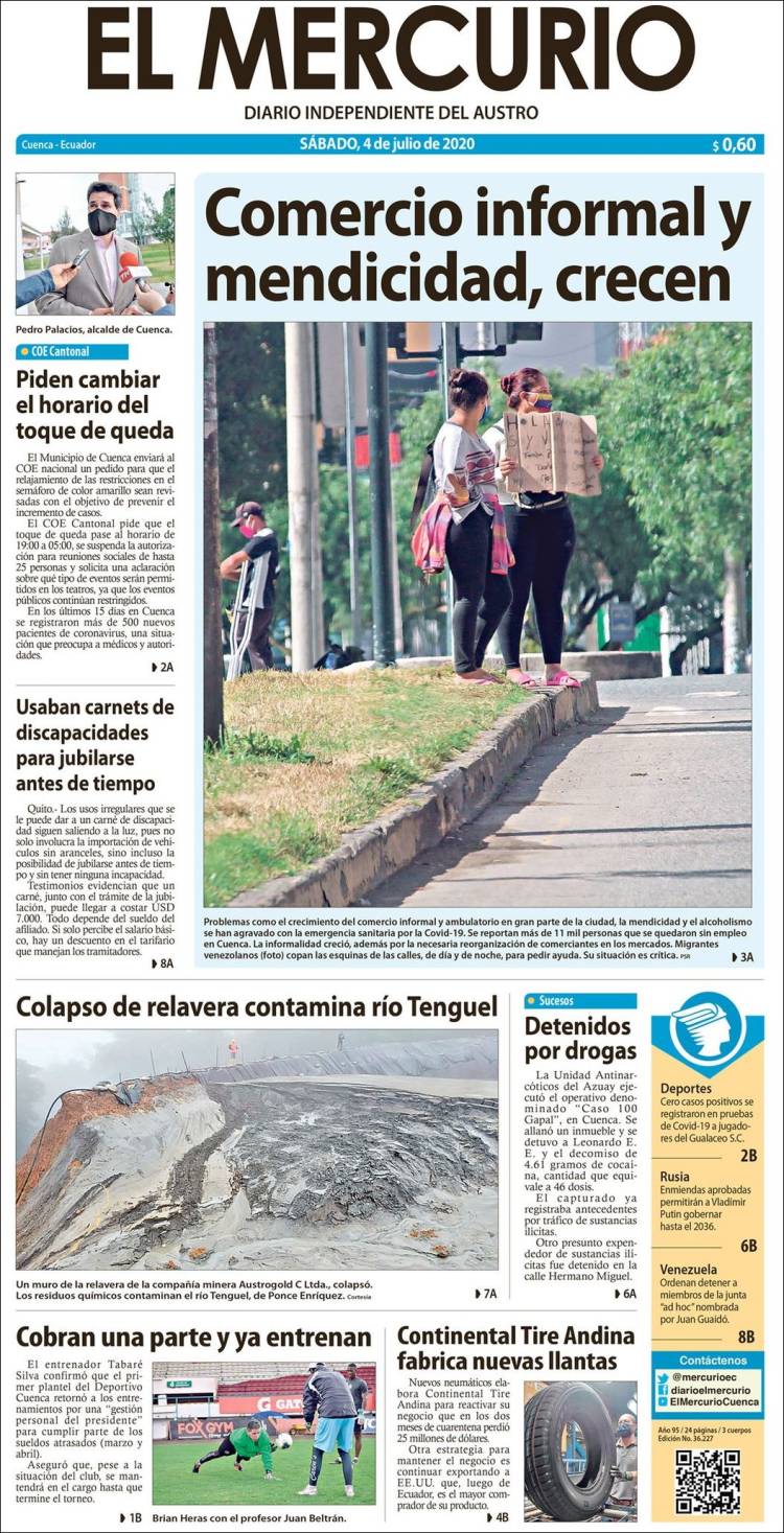 Portada de Diario El Mercurio (Ecuador)
