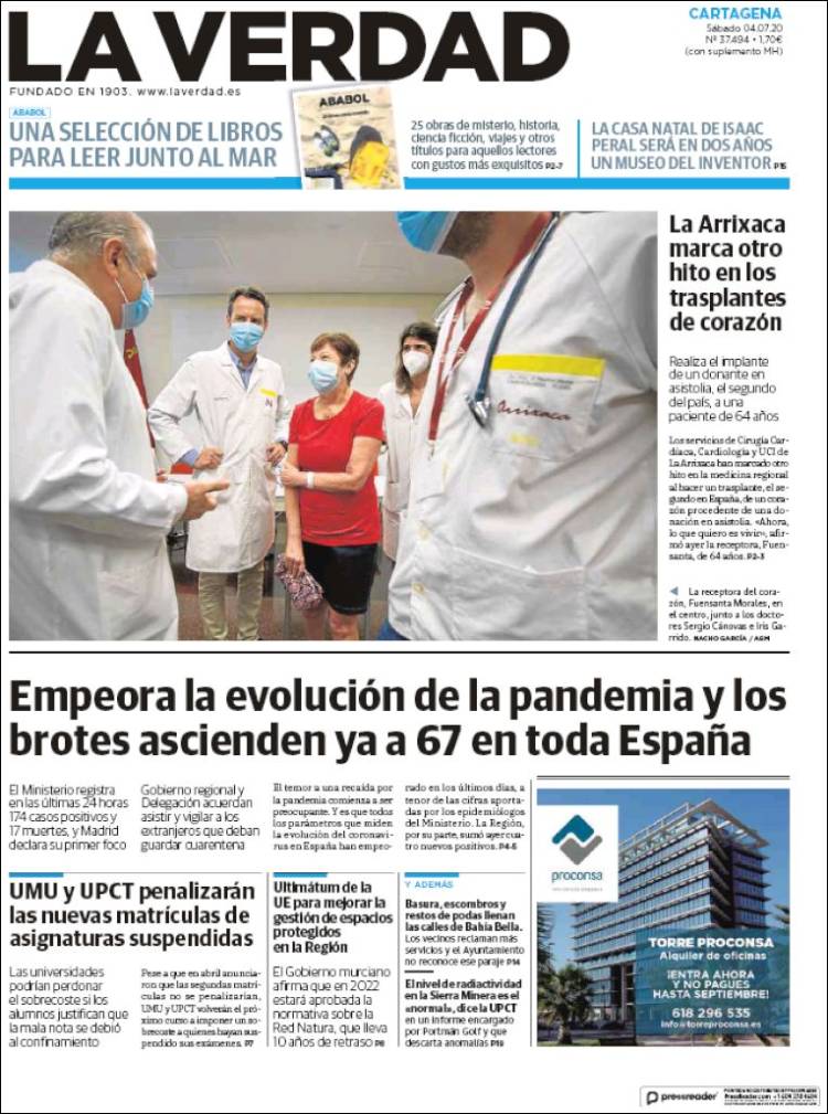 Portada de La Verdad de Cartagena (Espa&ntilde;a)