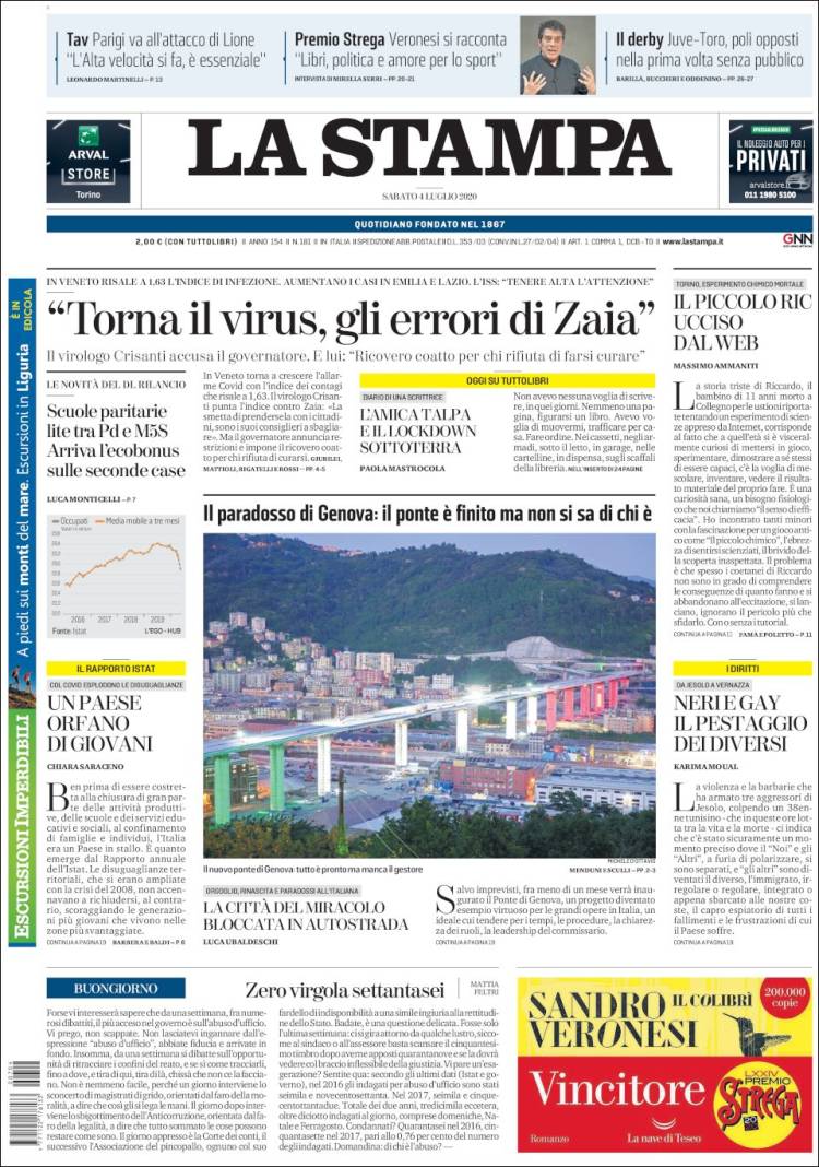 Portada de La Stampa (Italia)