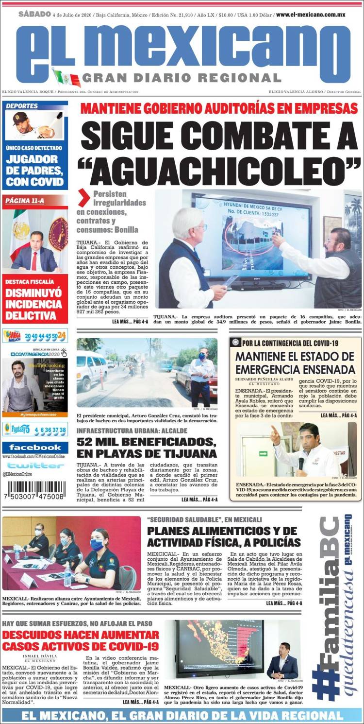 Portada de El Mexicano - El Gran Diario Regional (México)