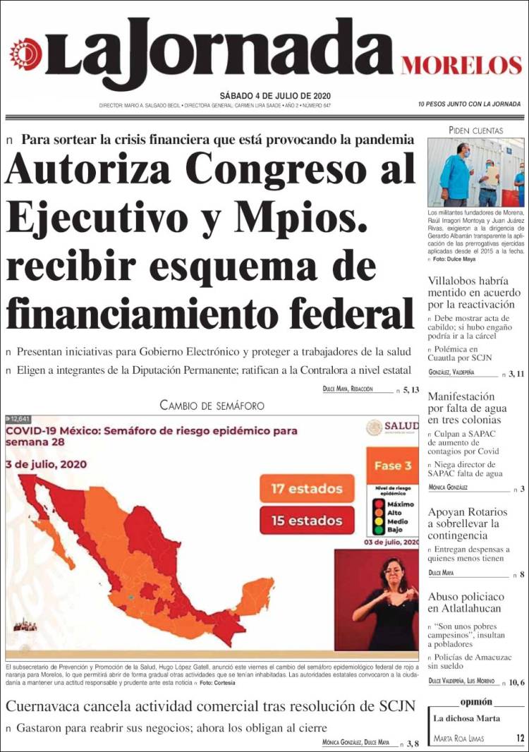 Portada de La Jornada - Morelos (Mexico)