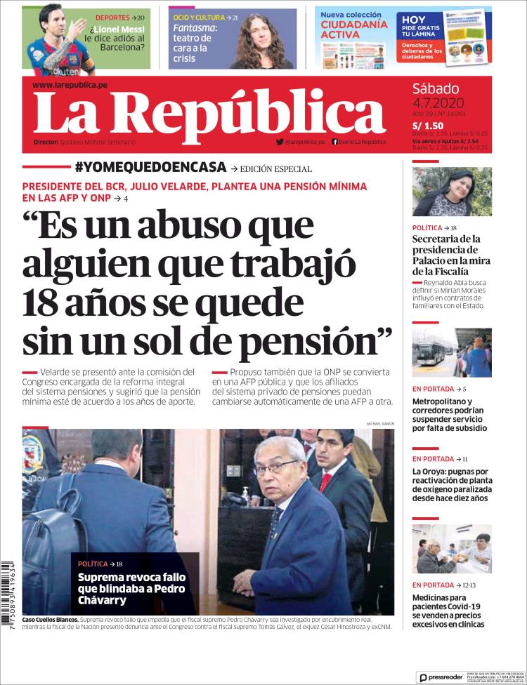 Portada de La Republica (Per&uacute;)