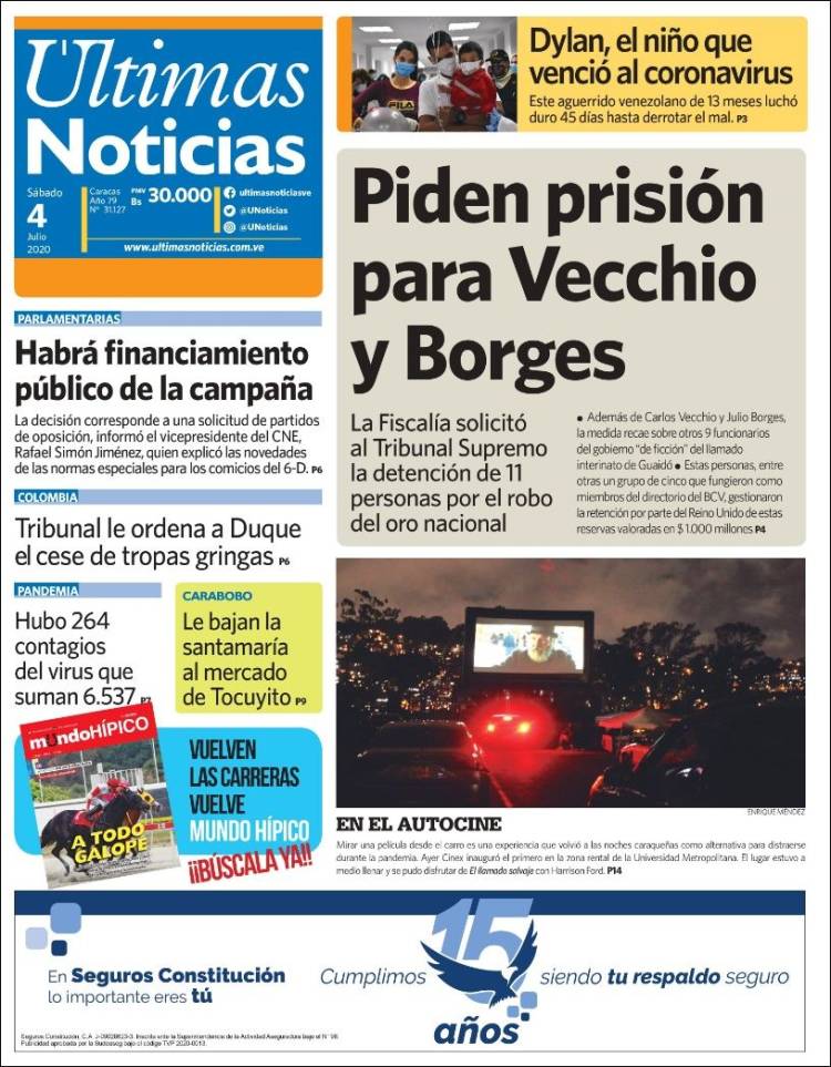 Portada de Últimas Noticias (Venezuela)