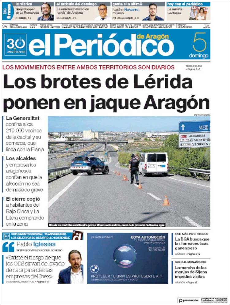 Portada de El Periódico de Aragón (Spain)