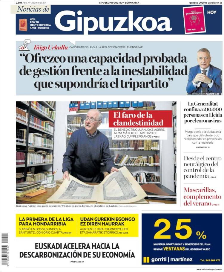 Portada de Noticias de Gipuzkoa (Spain)