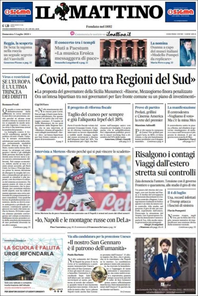 Portada de Il Mattino (Italy)