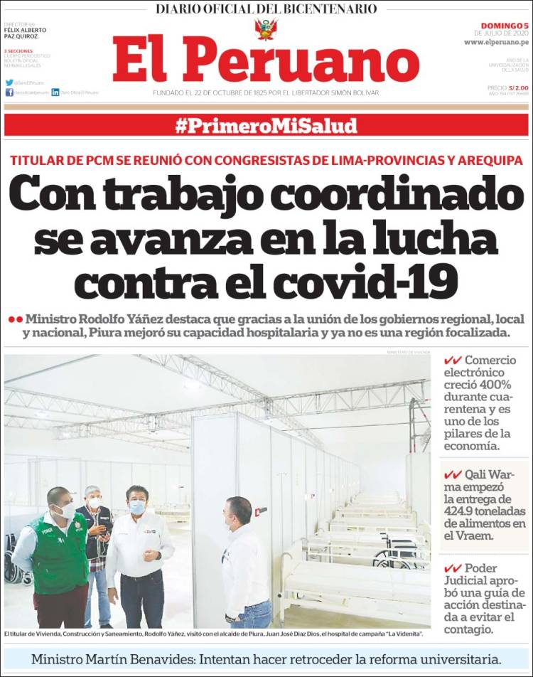 Portada de El Peruano (Perú)