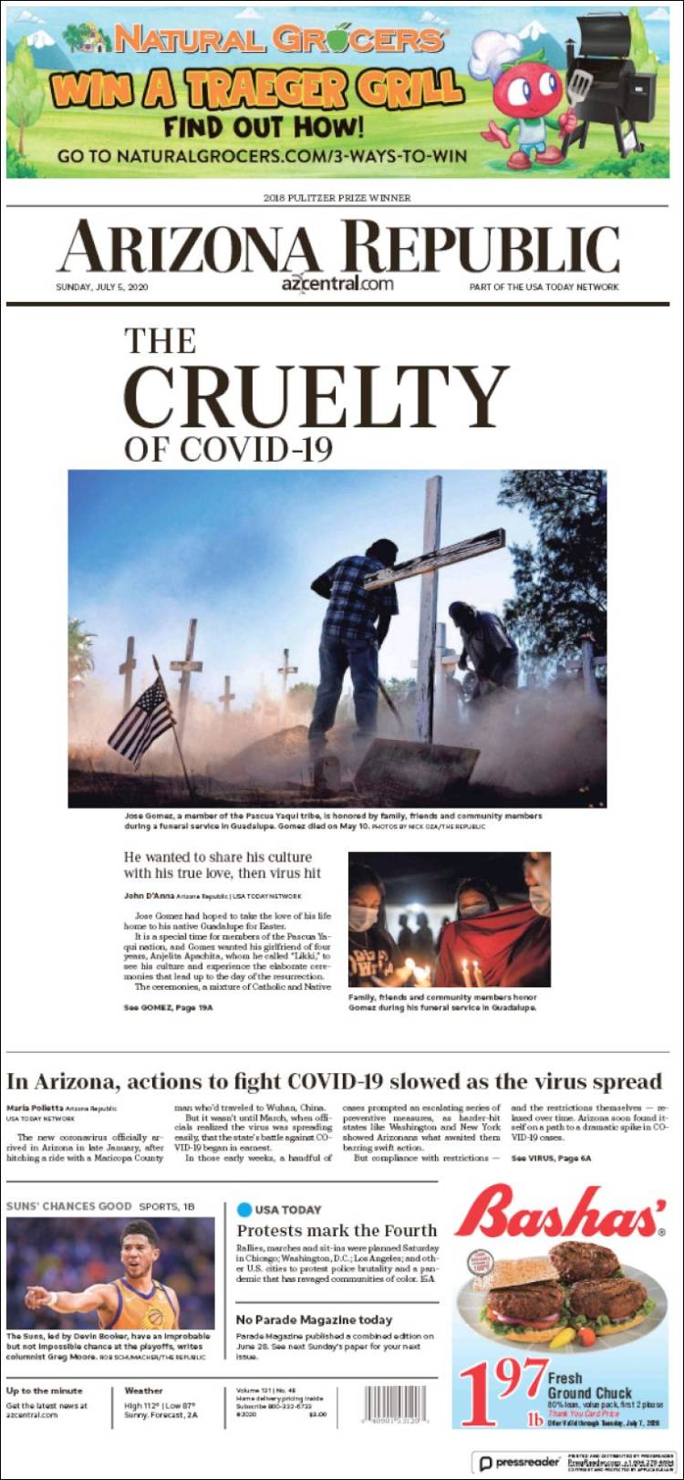 Portada de Arizona Republic News (USA)