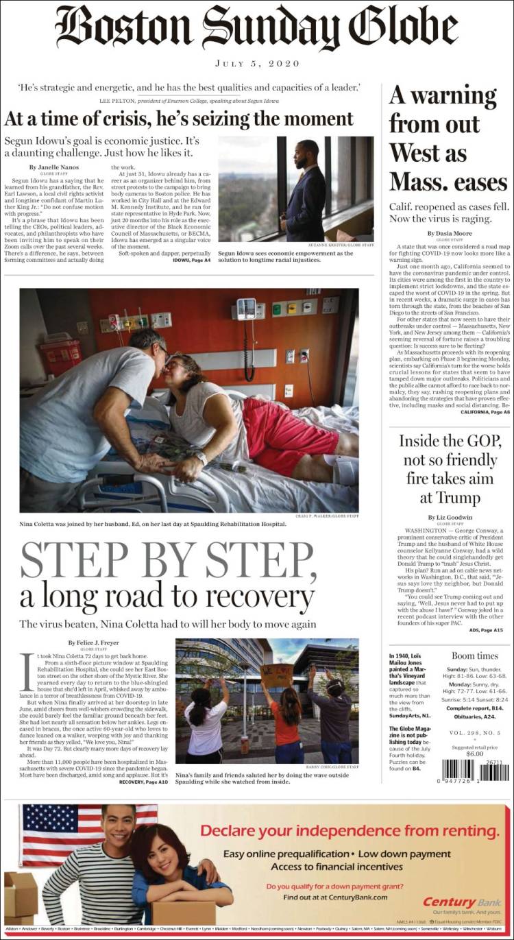 Portada de Boston Globe (USA)