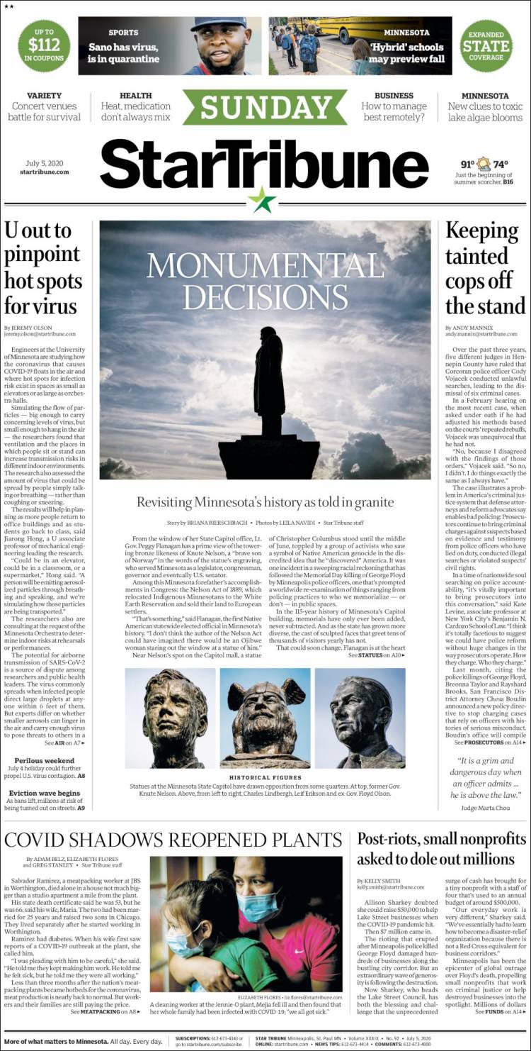 Portada de Star Tribune (USA)