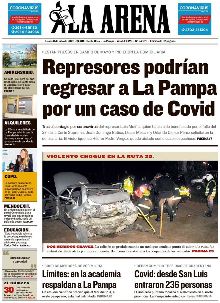 Portada de Diario La Arena (Argentina)