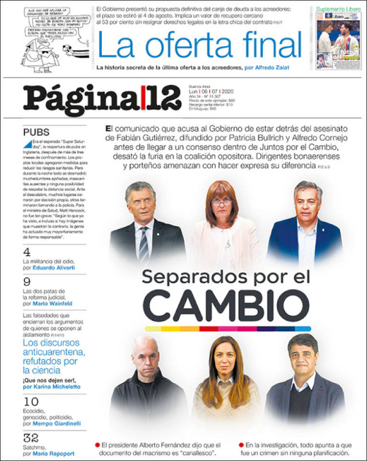 Portada de Página/12 (Argentina)