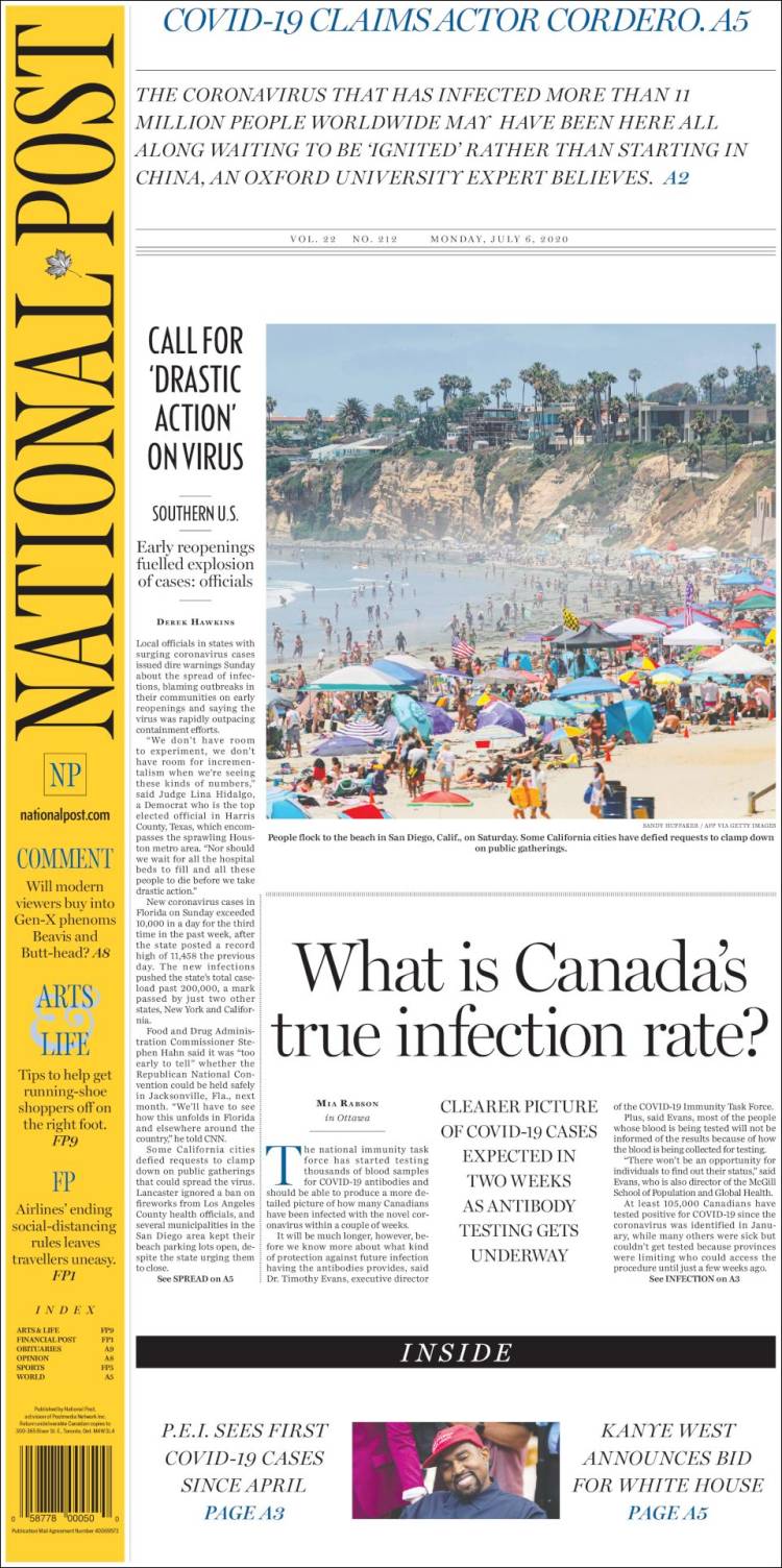 Portada de The National Post (Canadá)