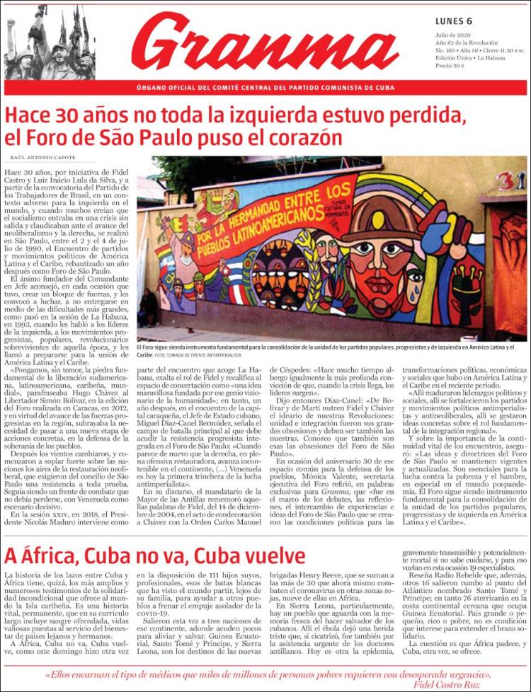 Portada de Granma (Cuba)