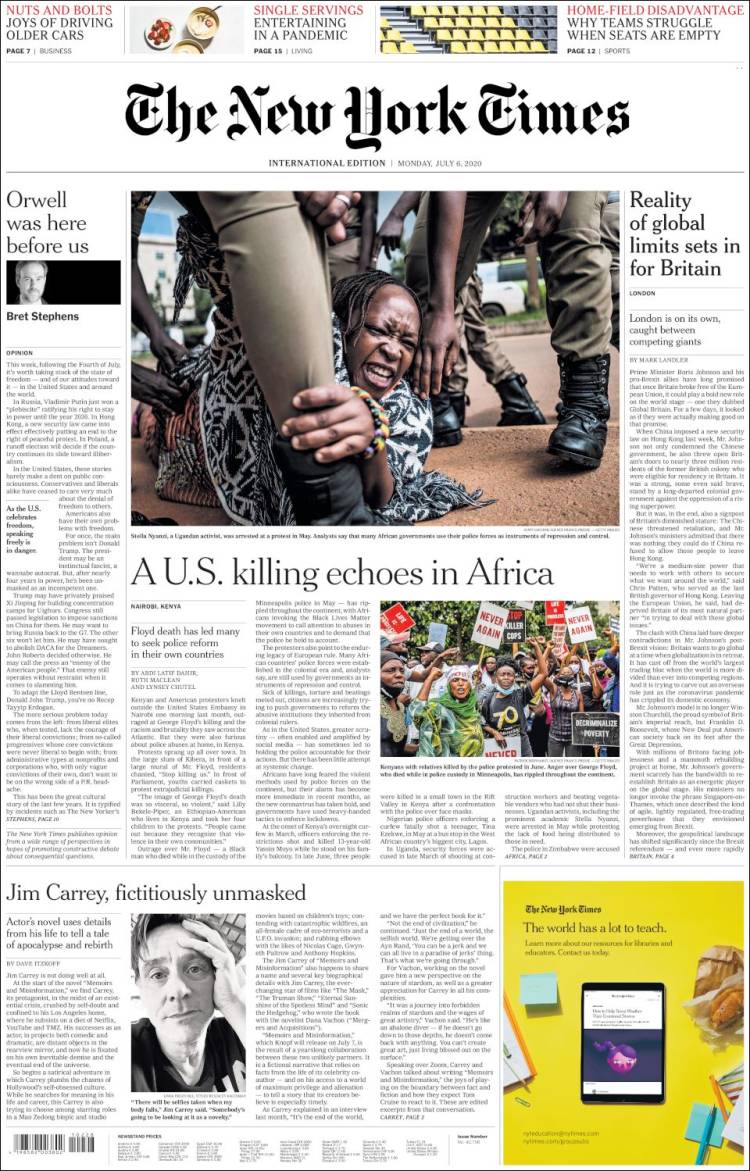 Portada de International New York Times (Europa)