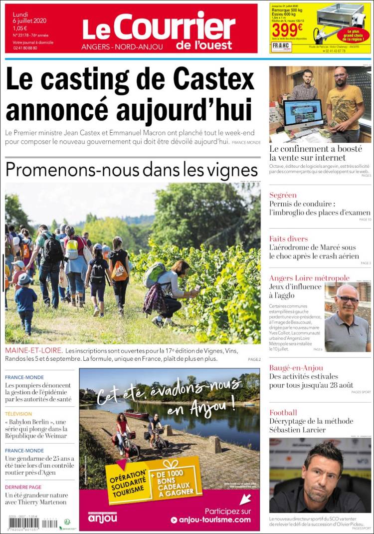 Portada de Le Courrier de l'Ouest (Francia)