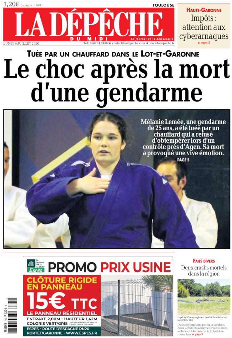 Portada de La Dépêche du Midi (Francia)