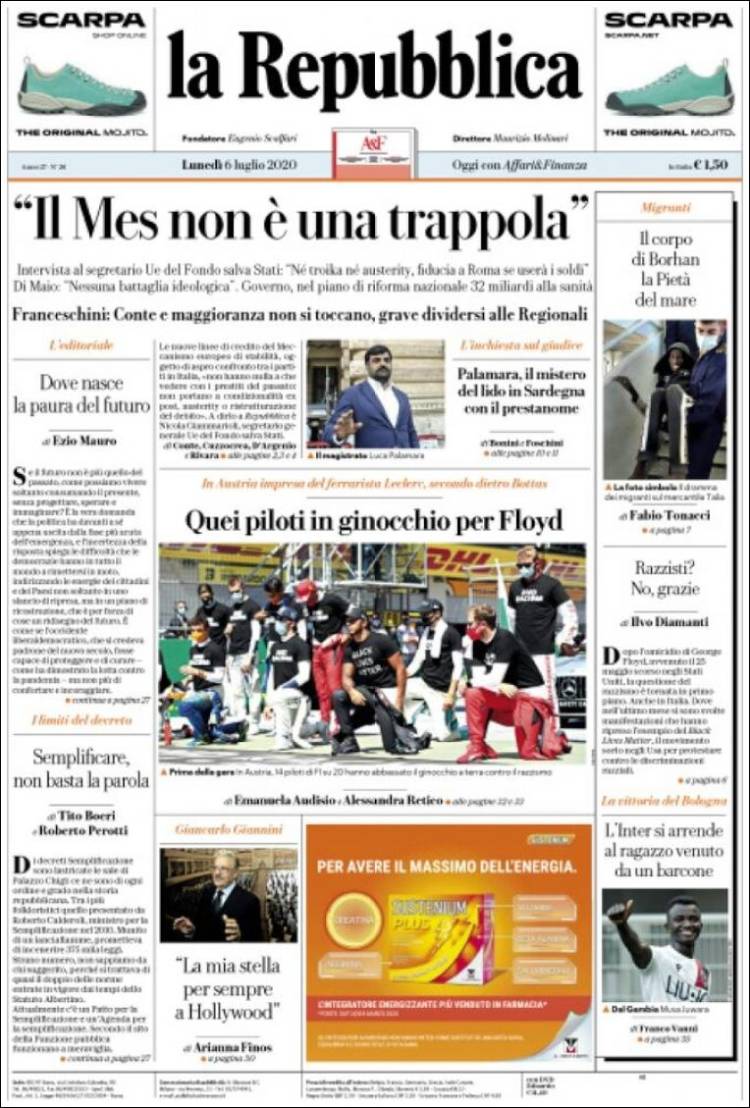 Portada de La Repubblica (Italia)