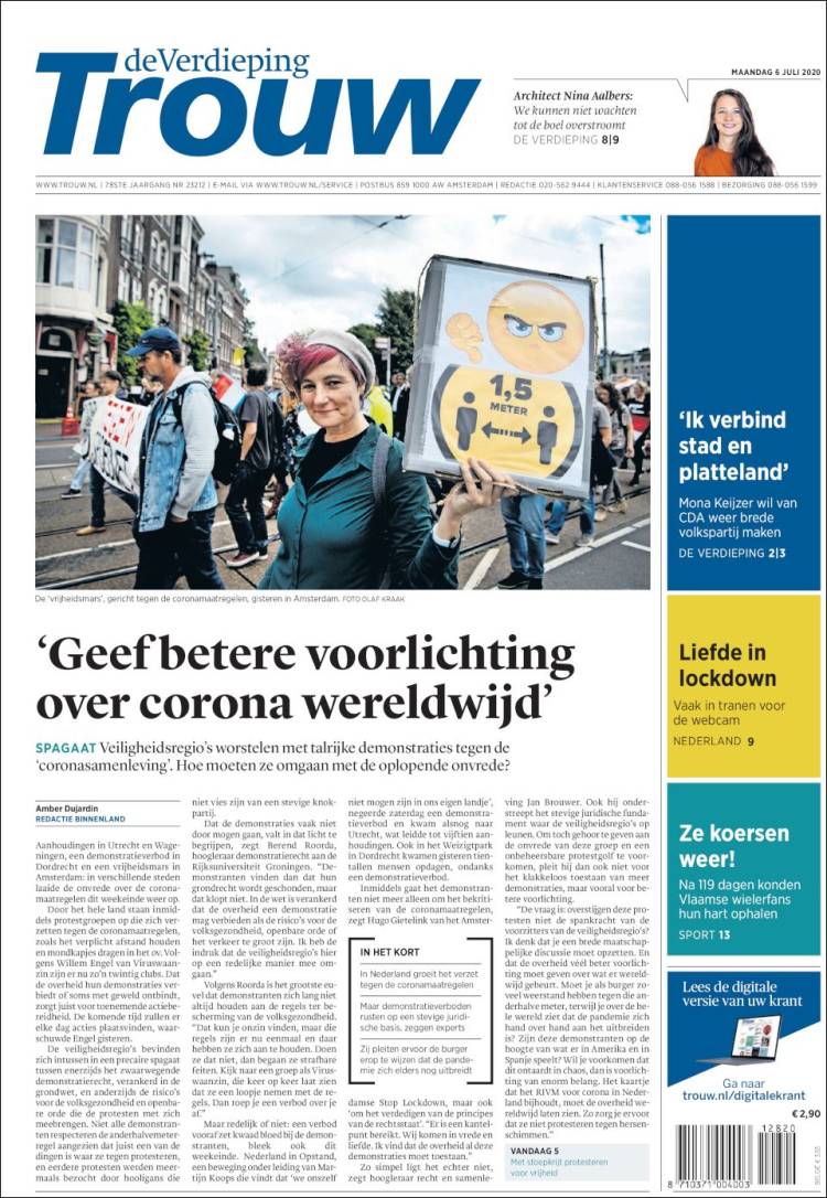 Portada de Trouw (Pa&iacute;ses Bajos)