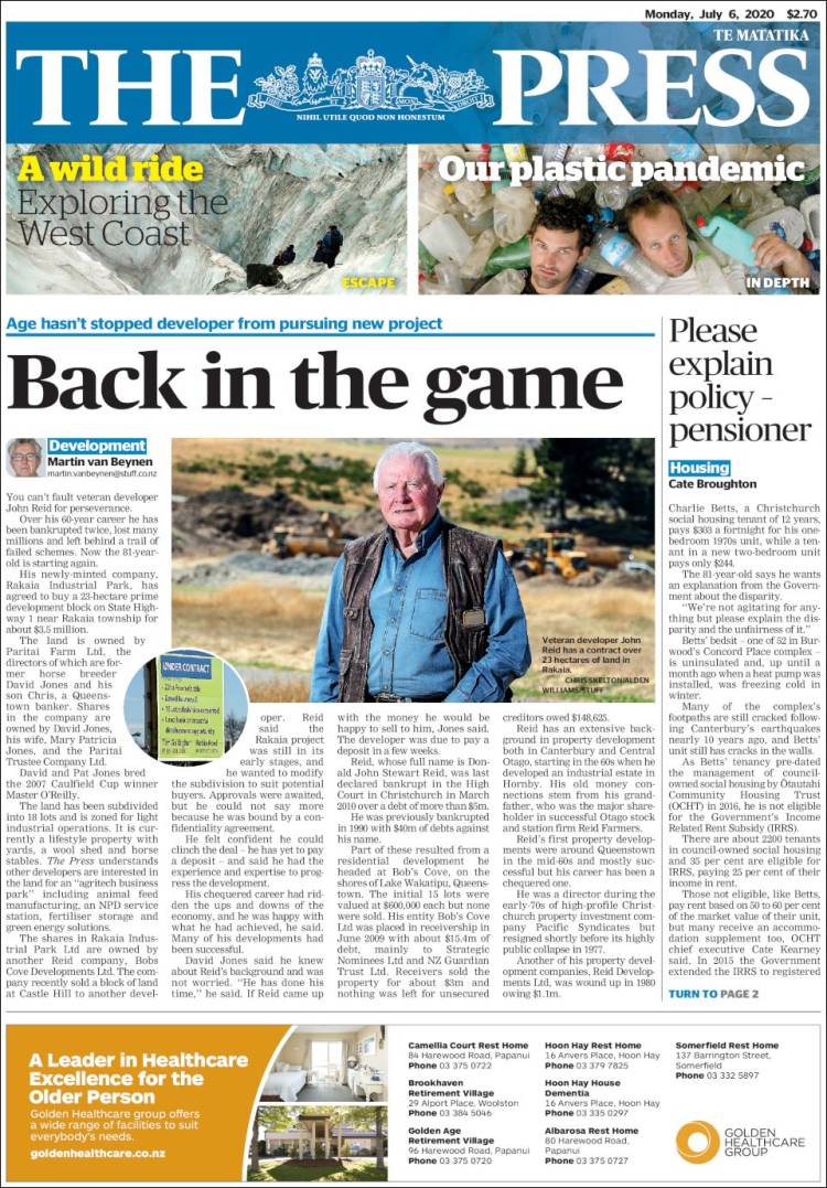 Portada de The Press (Nueva Zelanda)