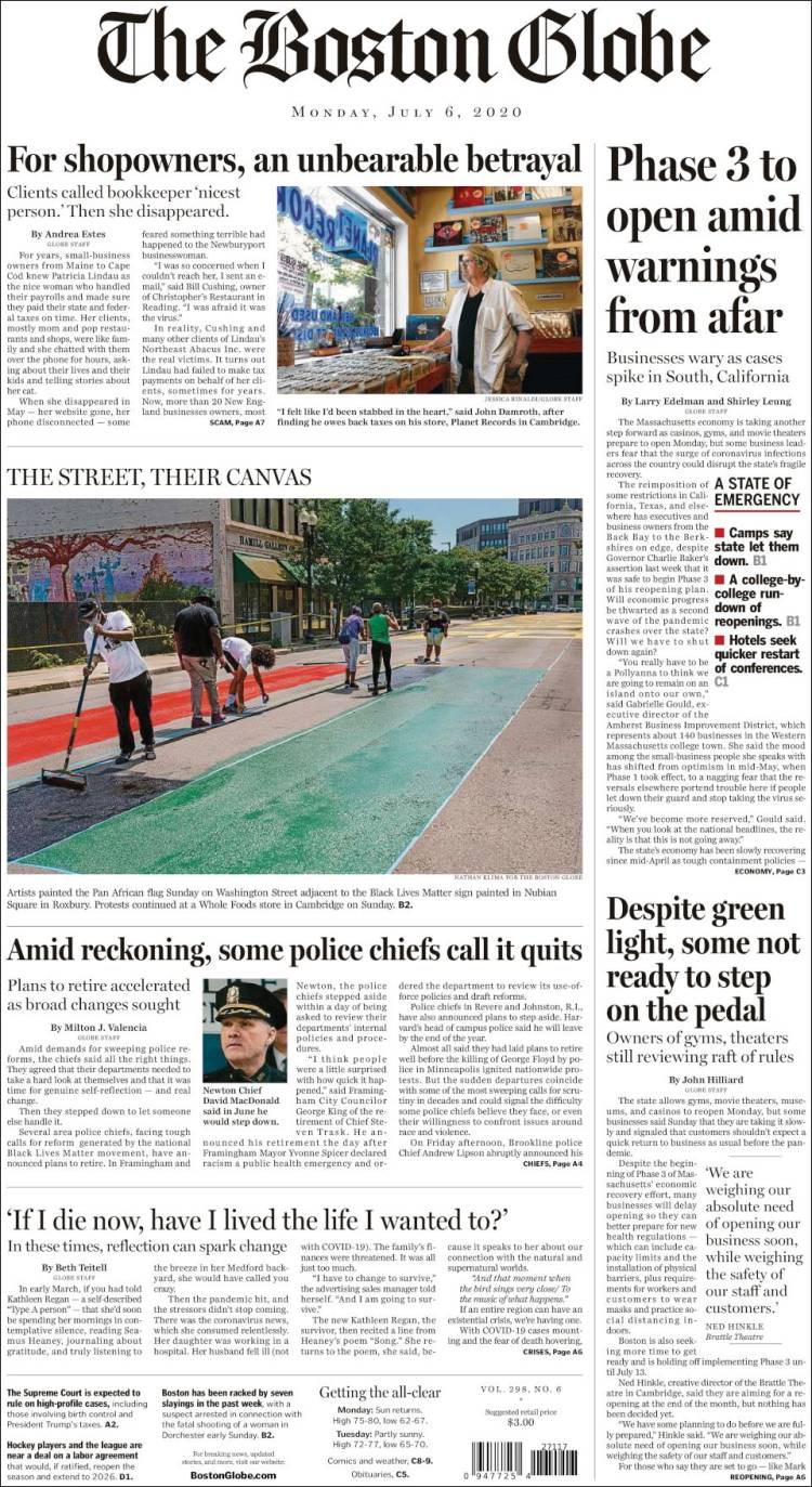 Portada de Boston Globe (USA)