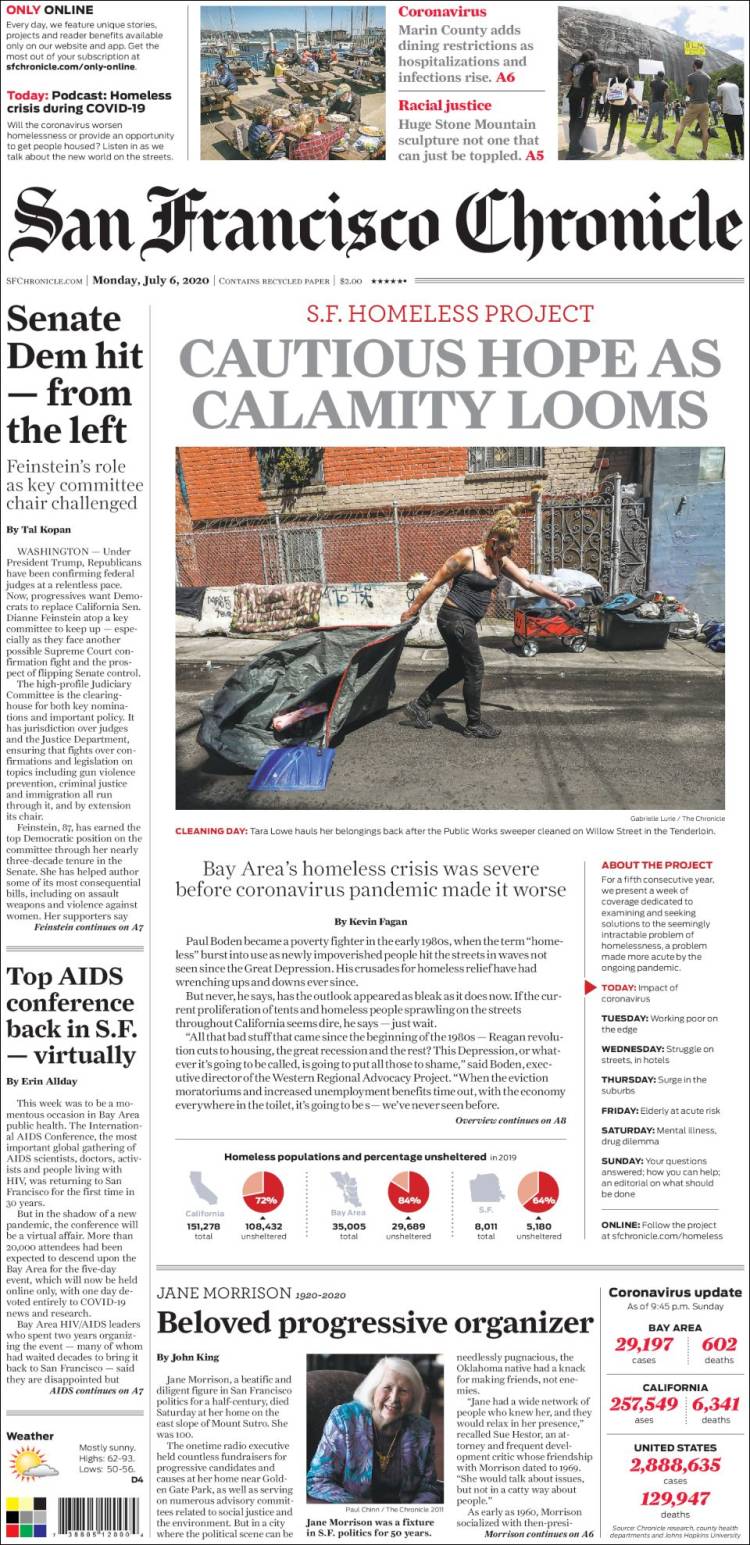 Portada de San Francisco Chronicle (USA)