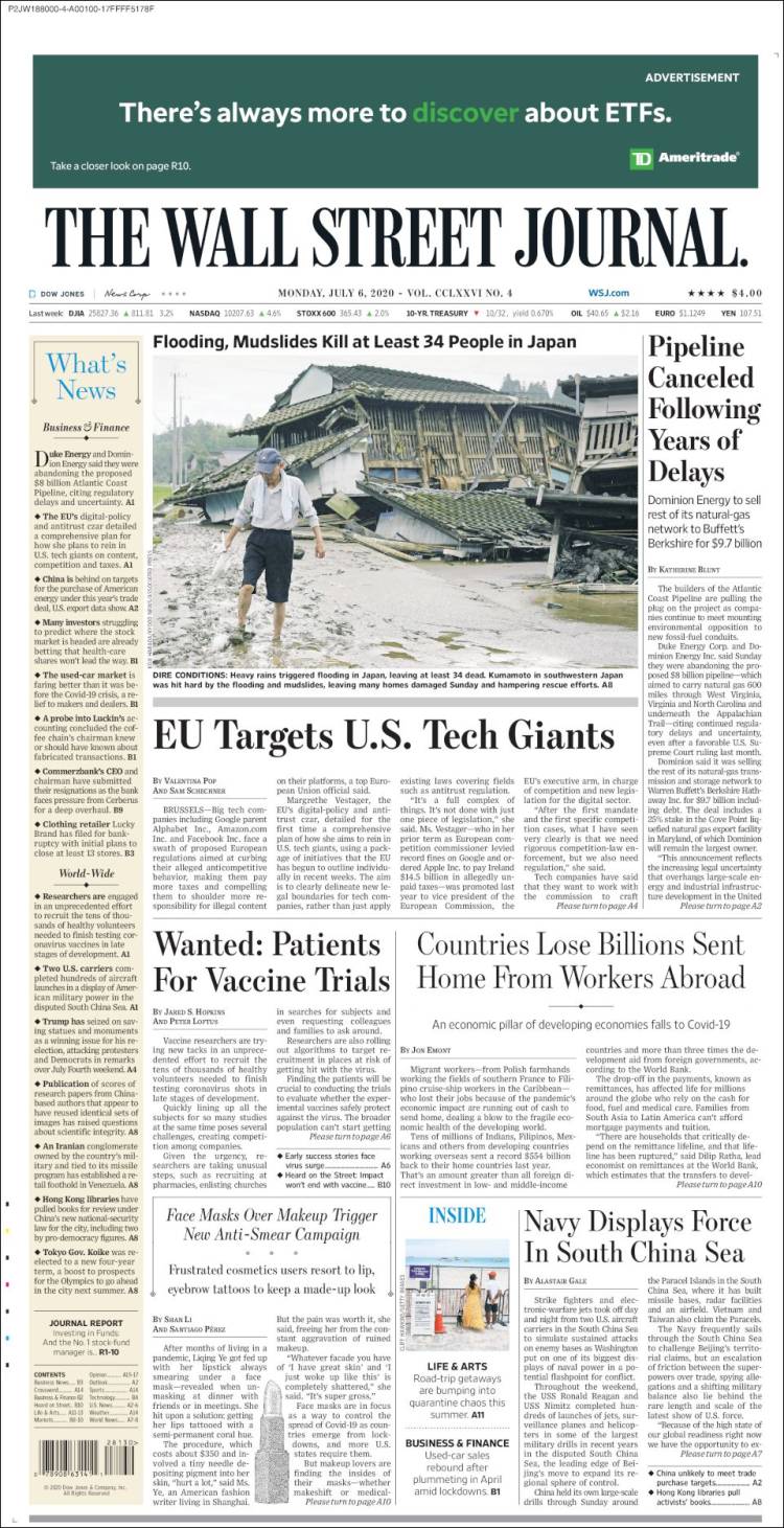 Portada de Wall Street Journal (USA)