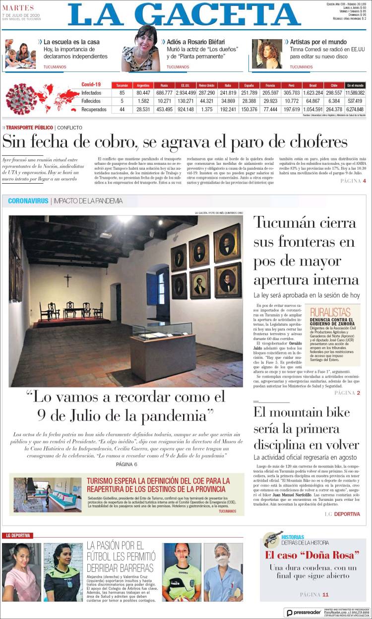 Portada de La Gaceta (Argentina)