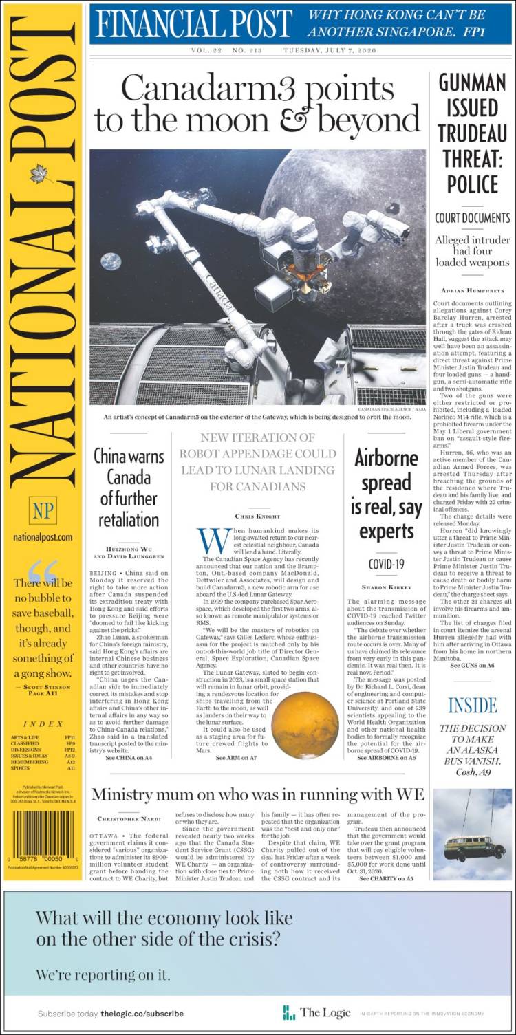 Portada de The National Post (Canadá)