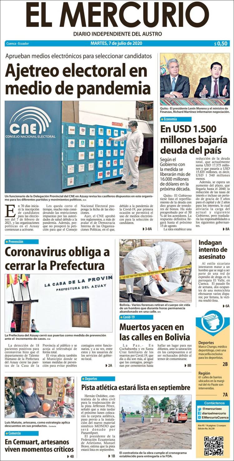 Portada de Diario El Mercurio (Ecuador)