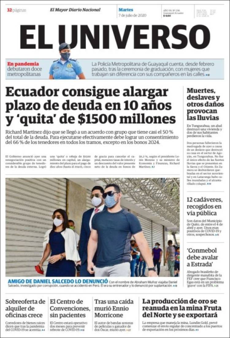 Portada de El Universo - Ecuador (Ecuador)