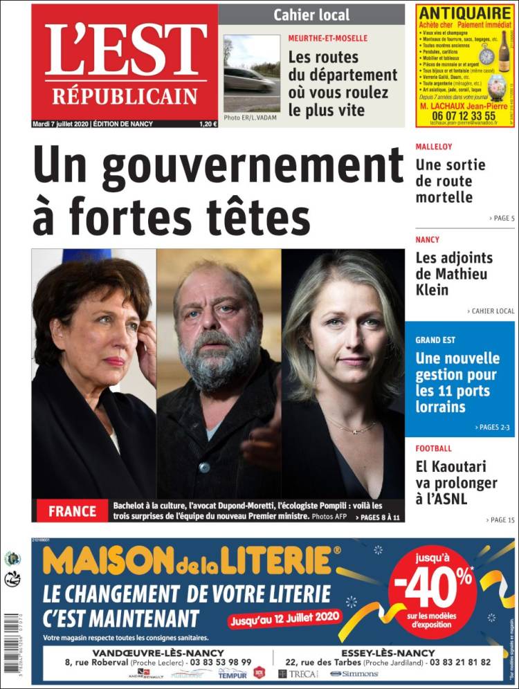 Portada de L'Est Republicain (Francia)