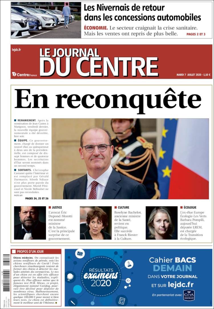 Portada de Le Journal du Centre (Francia)